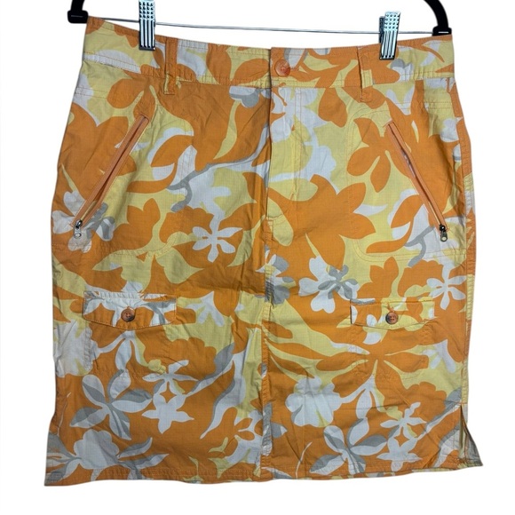 Columbia Women's Ripstop Skirt Orange Yellow Floral Pockets Size 10 - Picture 1 of 11
